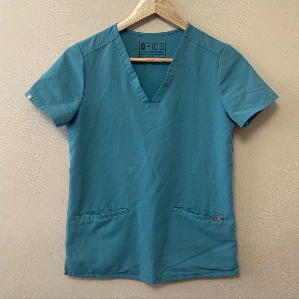 Figs Casma Three Pocket Top Teal Size XXS